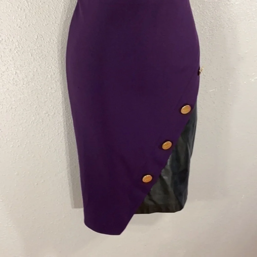 NWT DKNY purple faux leather detail sheath dress X1